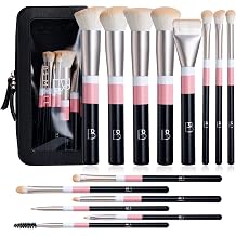 BS-MALL Makeup Brushes Set with Bag 14 Pcs, Travel Friendly Brush Set for Women, Powder Blush Eyeshadow Concealer Foundation Brush, Multi Purpose Daily Use Makeup Brush Kit