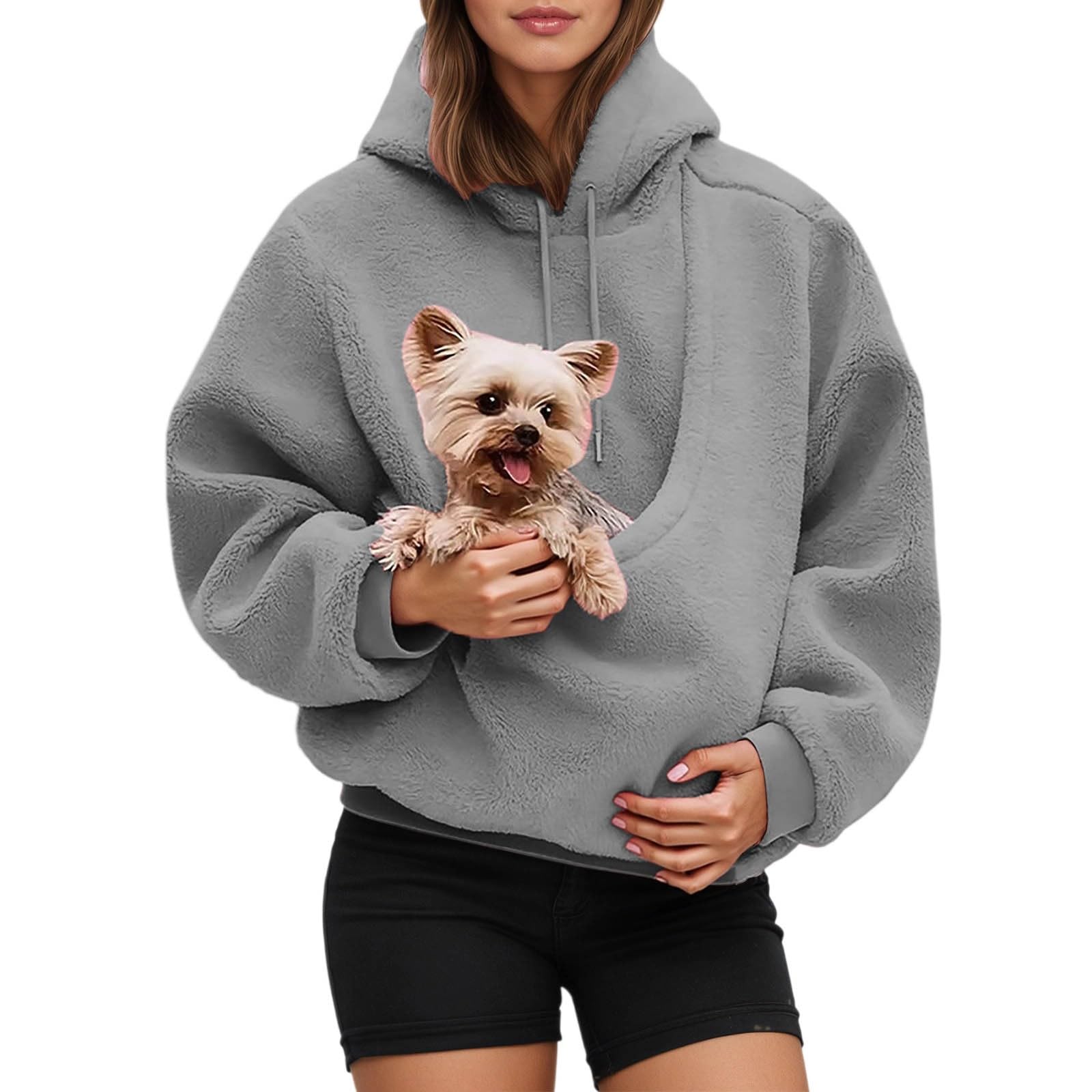Generico Felpa con Cappuccio in Pile Sherpa for Animali Domestici da Donna, con Tasca A Marsupio Oversize, Calda E Soffice Felpa Invernale Carina E Comoda A Maniche Lunghe