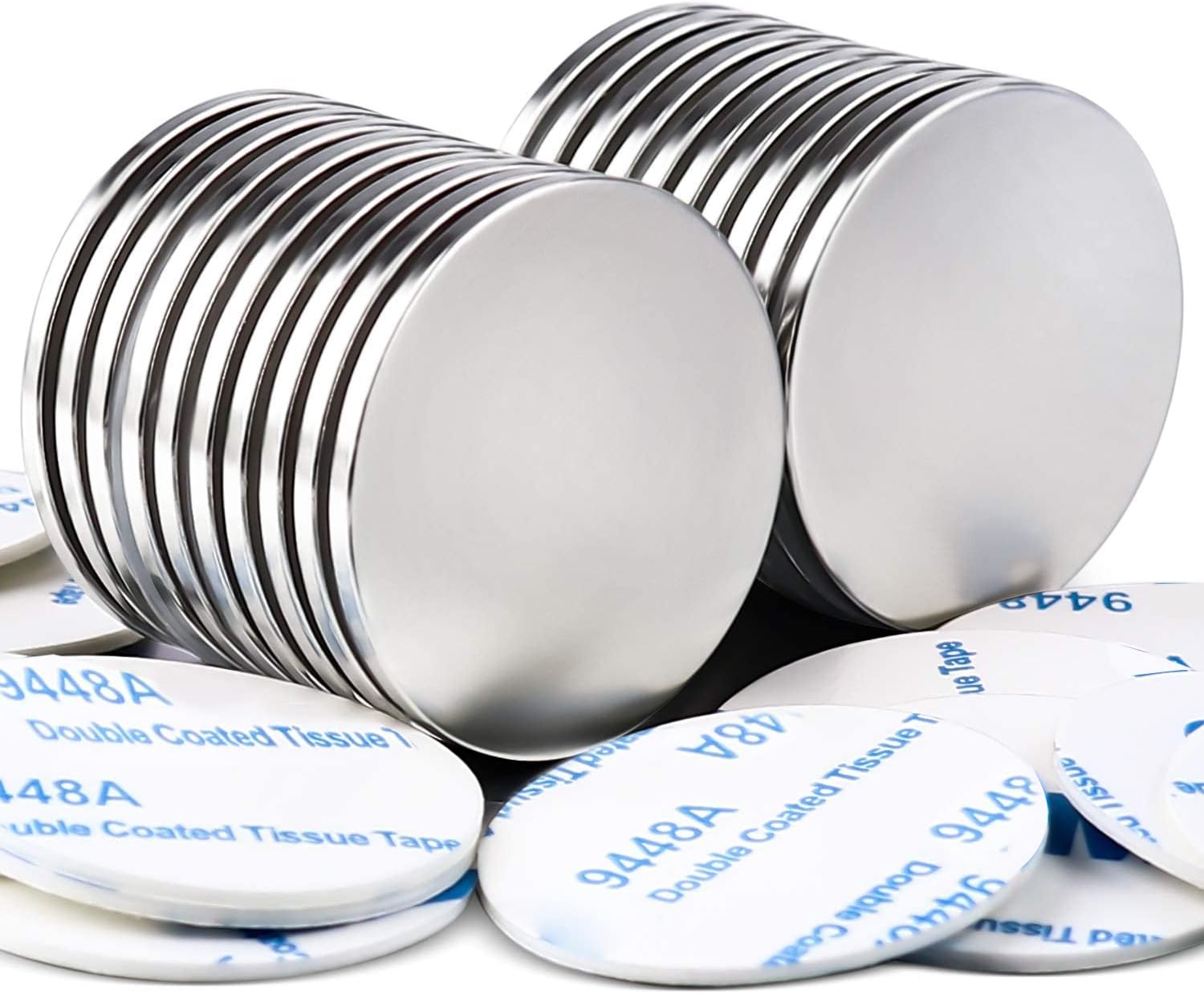 MIKEDE 20 Pack Strong Neodymium Disc Magnets with Double-Sided Adhesive, 1.26 inch D x 0.08 inch H Super Strong Rare Earth Magnet