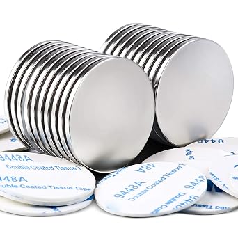 MIKEDE 20 Pack Strong Neodymium Disc Magnets with Double-Sided Adhesive, 1.26 inch D x 0.08 inch H Super Strong Rare Earth Magnet