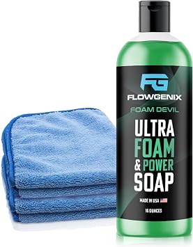 Ultra Foam & Power Foaming Car Wash Soap 16 oz - Pressure Washer Foam Cannon Car Soap Shampoo - Made for Cars, Trucks, Motorcycles, RVs & More Apple Scent - Incl 2 Microfiber Towels