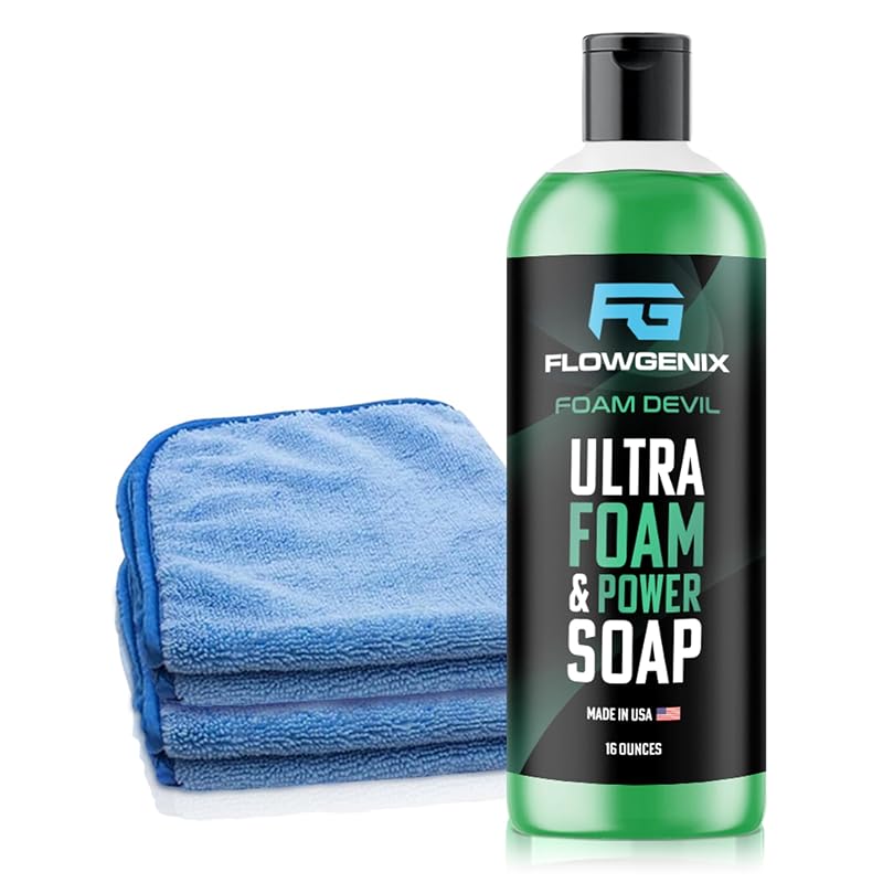 Sabão Automotivo Espumante para Foam Cannon Flowgenix com Aroma de Maçã e 2 Toalhas de Microfibra, 473 mL