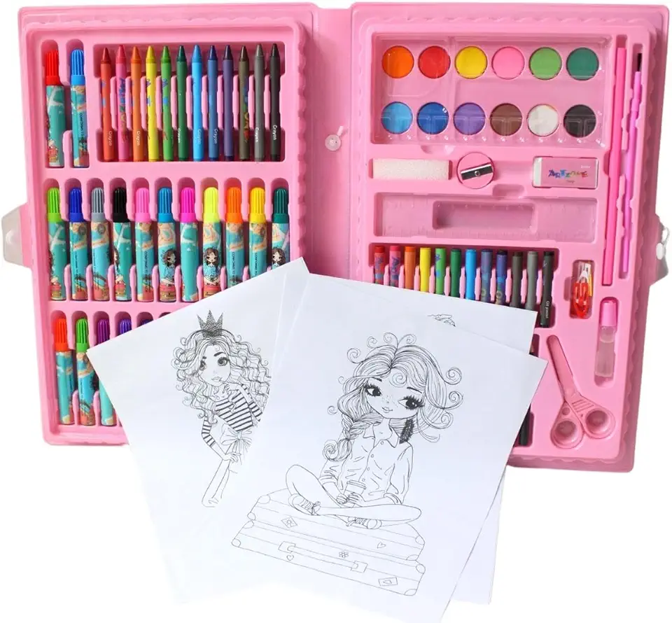 Maleta Para Pintura Infantil Rosa Meninas 86 Peças Girls de Férias Estojo de Pintura Para Desenhar