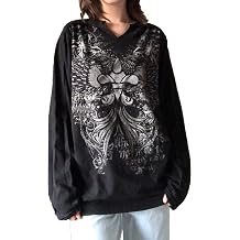 Zempertoopa Womens Y2K Fairy Grunge Sweatshirt Long Sleeve Graphic Print Oversized T-Shirt Gothic Streetwear Pullover Top
