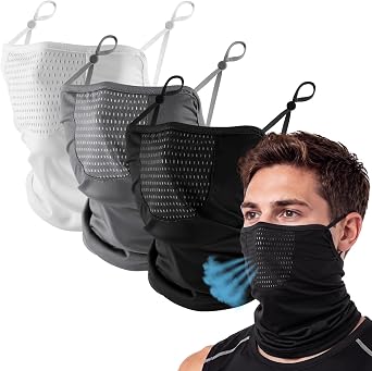 Geyoga 3 Pack Cooling Neck Gaiter with Ear Loops Half Face Mask for Men