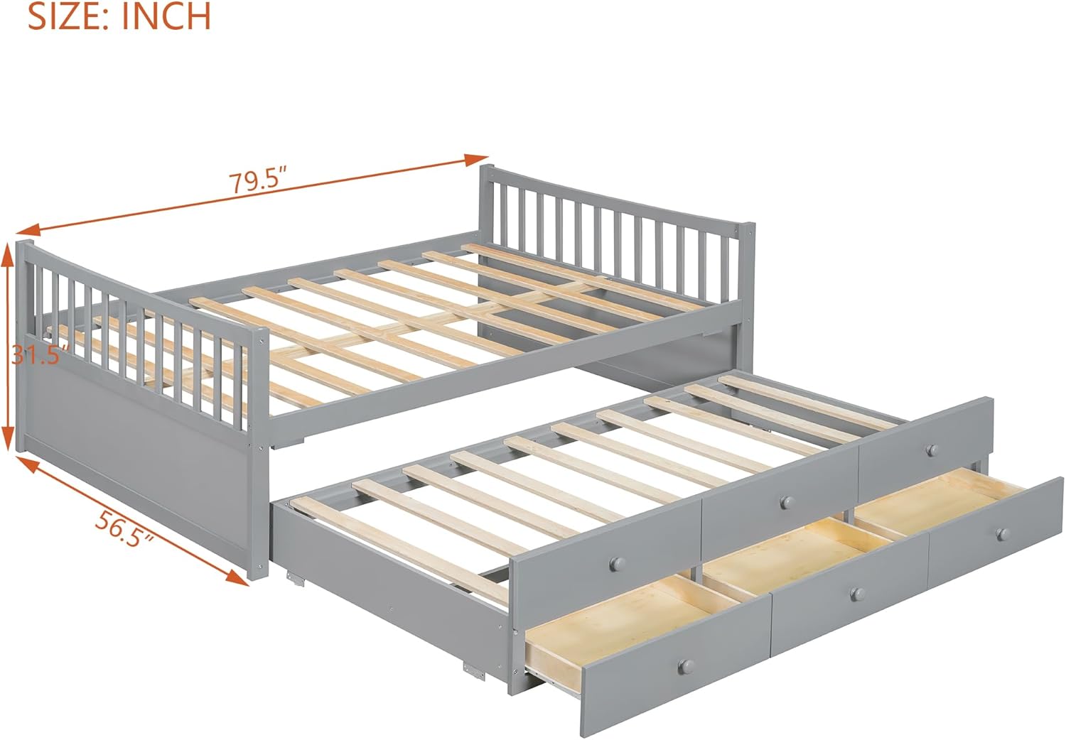 Harper & Bright Designs Full Size Daybed with Twin Size Trundle, Solid Wood Bed Frame with Storage Drawers for Living Room, Bedroom and Guest Room, Gray