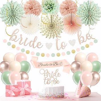 Sage Green and Blush Pink Bachelorette Party Decorations Bride To Be Banner, Circle Dot Garlands, Decorative Fans, Hanging Swirls, Paper Flowers, Sash, Cake Topper, Balloon, Bridal Shower Decor
