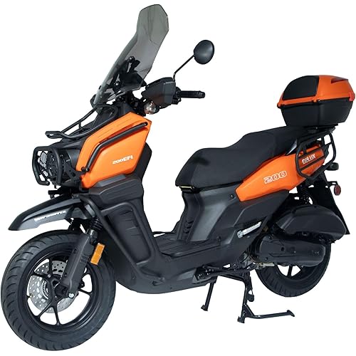HHH Tank 200 DLX EFI Scooter Tank 200 EFI Scooter 200cc motorcycle 13 inch wheels Fully Automatic, Windshield and Matching Rear Trunk (Orange)