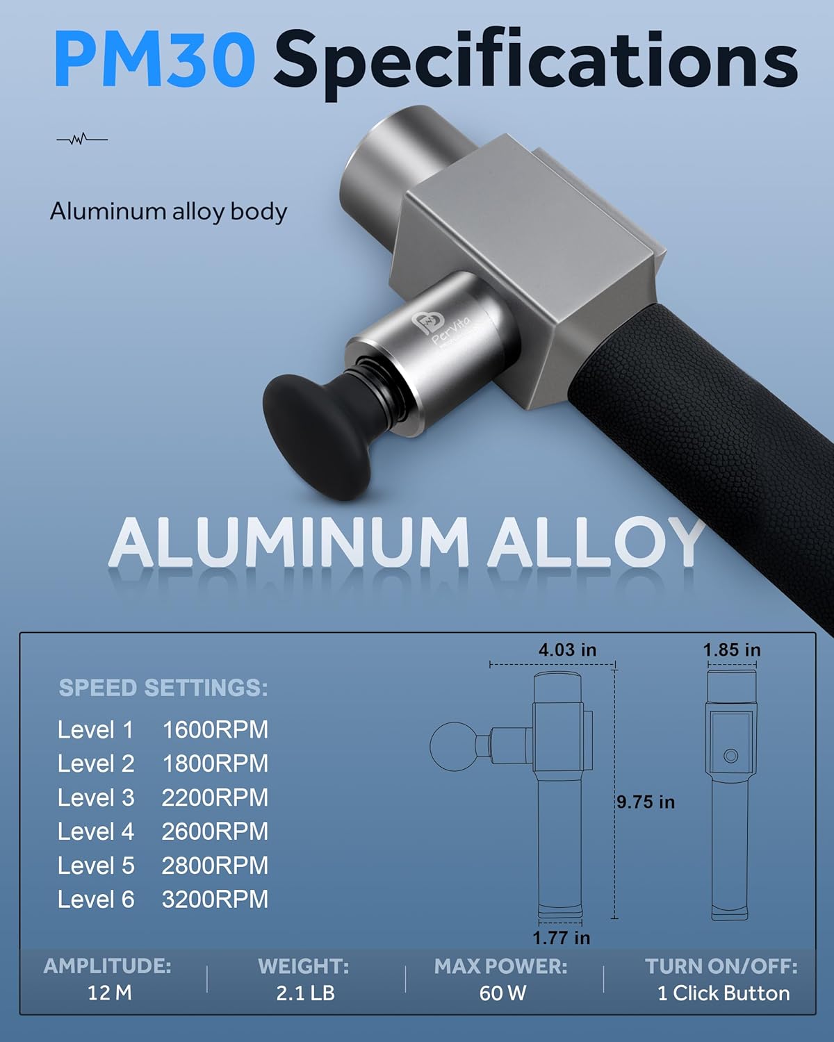 Massage Gun Deep Tissue Massager, Professional Percussion Massage Gun for Muscle Pain Relief, Powerful Quiet Handheld Electric Massager for Neck Shoulder Back, Up to 3200RPM, PMP30 - Image 7