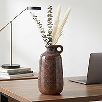 Vista 45 de Sunddo Florero rústico de cerámica con 2 asas, florero de granja texturizado, jarrones decorativos modernos blancos, sala de estar, estante, repisa