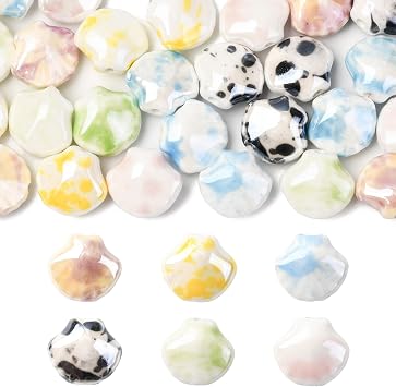 Seashell Ceramic Beads, 26Pcs Colorful Pearlized Porcelain Spacer Beads Handmade Porcelain Craft Beading Kit for Jewelry Making Supplies DIY Crafts Bracelets Necklace