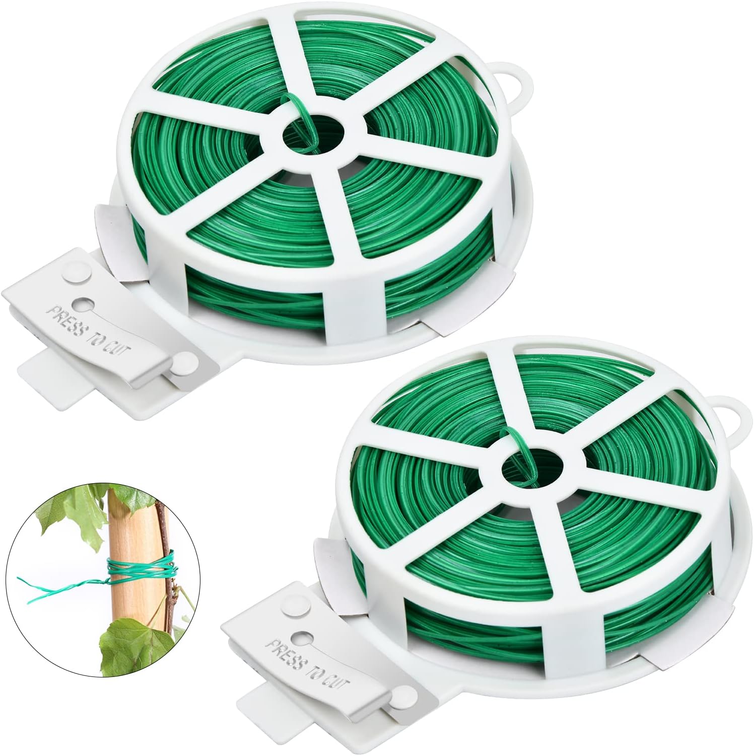 ZoneYan Bindedraht 2 Rollen à 30m (60m) Mit Cutter – Grün, Ummantelt, Für Pflanzen & Kabelorganisation