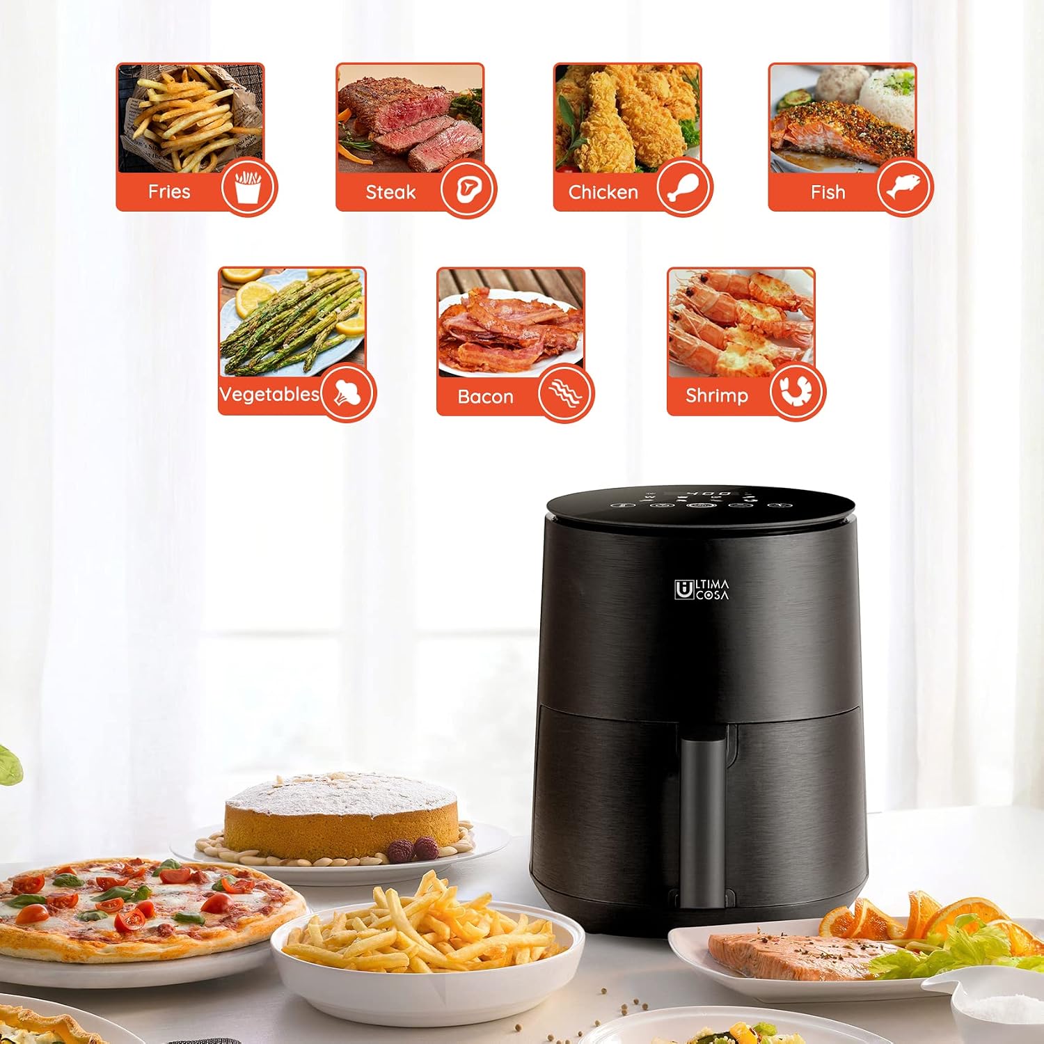 Ultima Cosa Air Fryer with icons for various food types