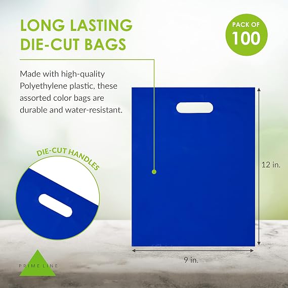 Prime Line Packaging Goodie Bags, 9x12 Plastic Bags Bulk, 100 Pack