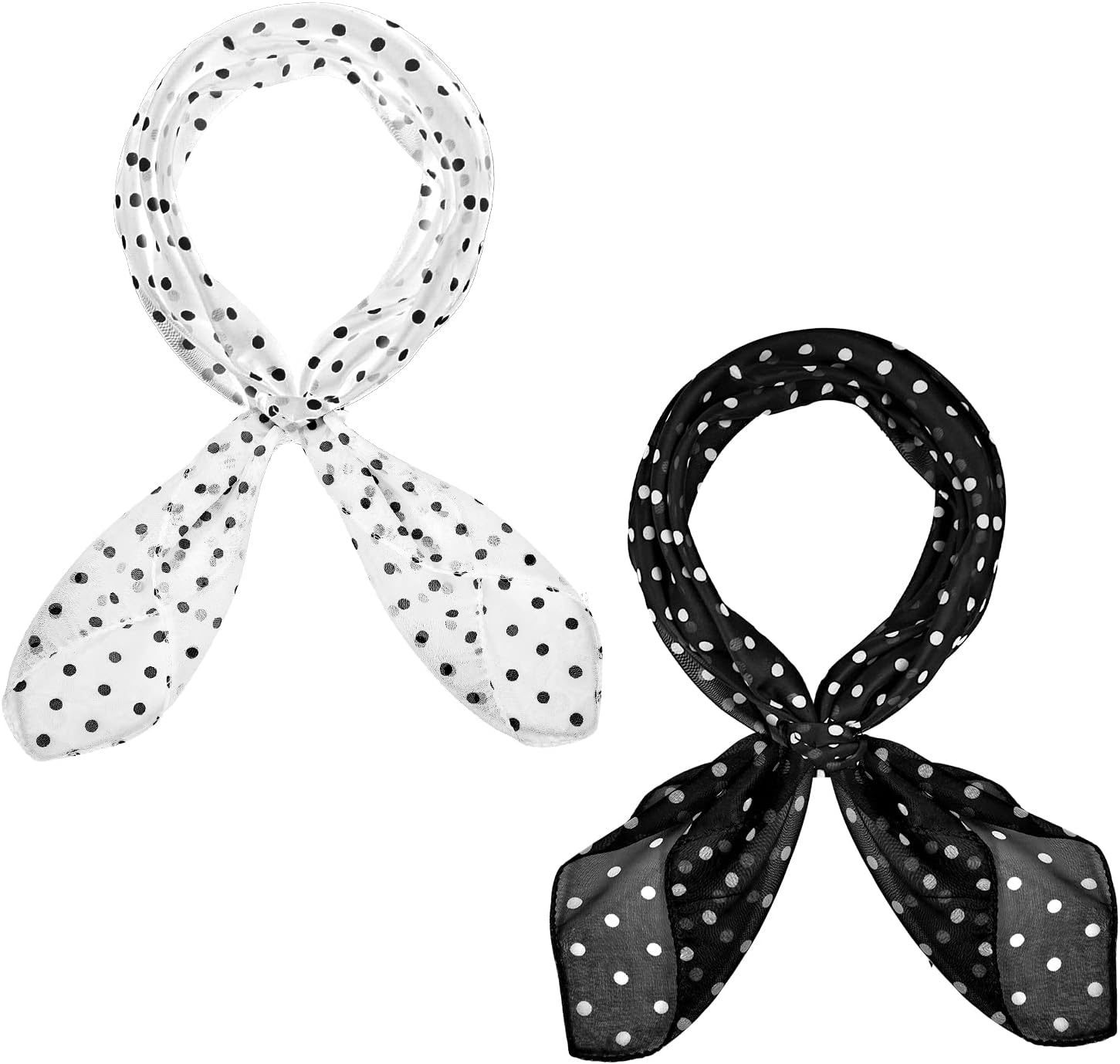 Jolbndcv2 PCS 1950s Chiffon Scarf Dot Retro Scarf Square Vintage Neckerchief Head Scarf for Women Black&White, Large