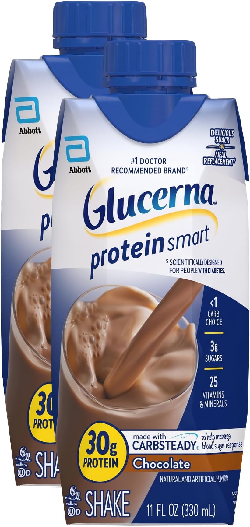 Protein Smart Diabetes Care Shake, Chocolate, Diabetic Meal Replacement to Support Blood Sugar Management, 30g Protein, 150 Calories, Ready to Drink, 11-fl-oz Bottle, (Pack of 24)