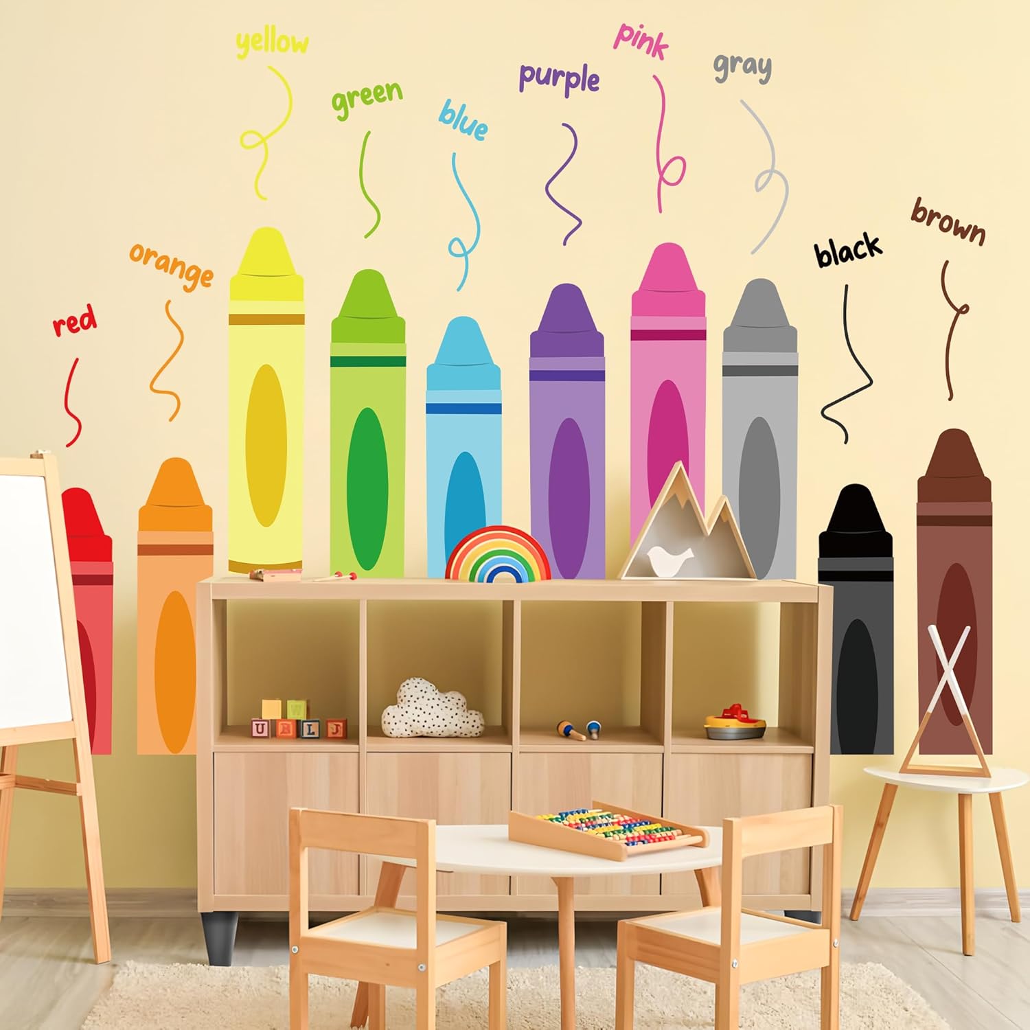Colorful Crayon Wall Decals Color Crayon Wall Stickers Peel and Stick Crayons Walls Decor Waterproof Walls Corner Sticker for Living Room Blackboard Home Wall Decoration