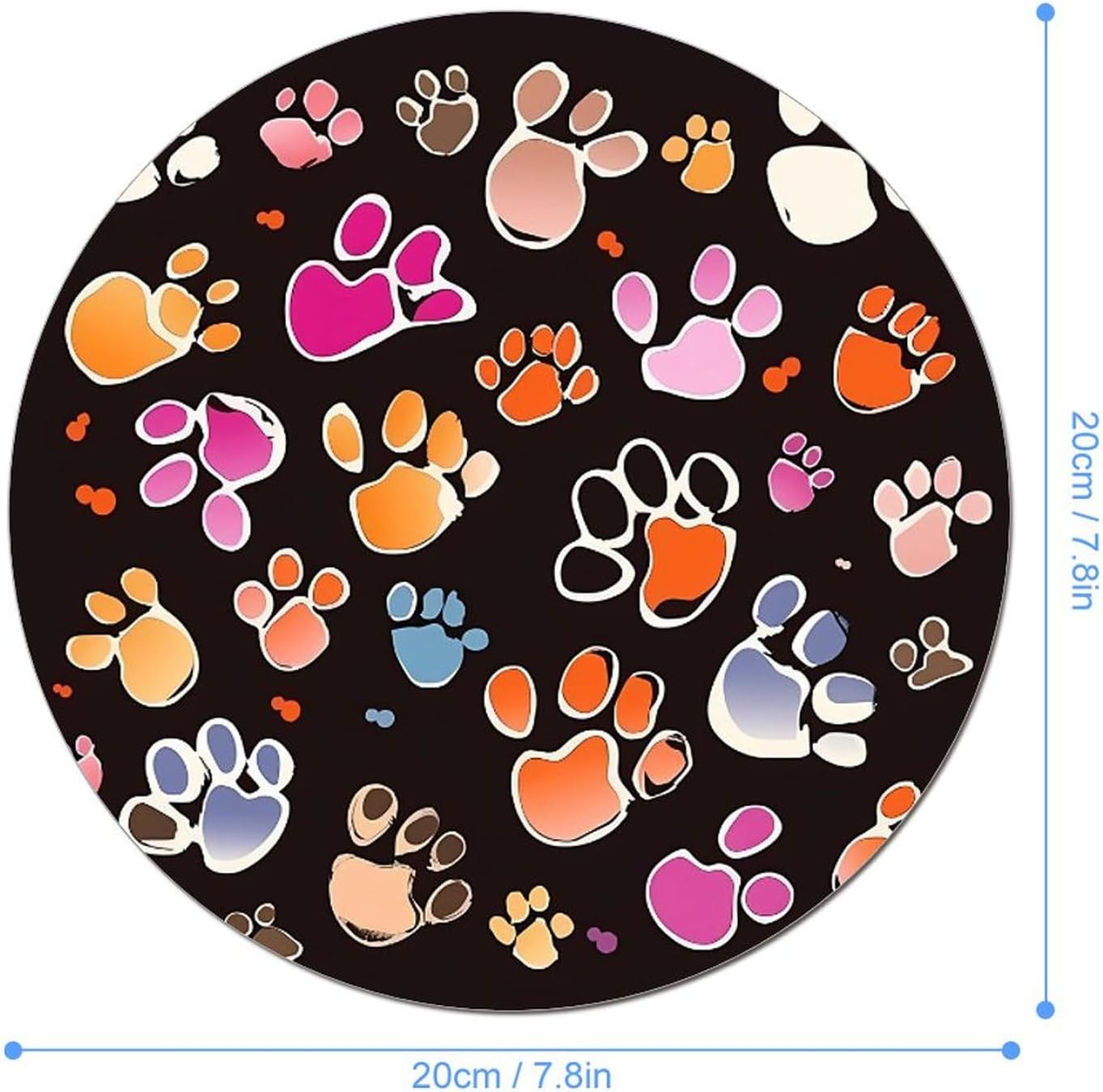 Pawful Paws Print Mouse Pad with Non-Slip Rubber Base Personalized Round Mouse Mat Nice and Cute Gaming Mousepad for Computers Home Office Desk Decor Accessories image 2