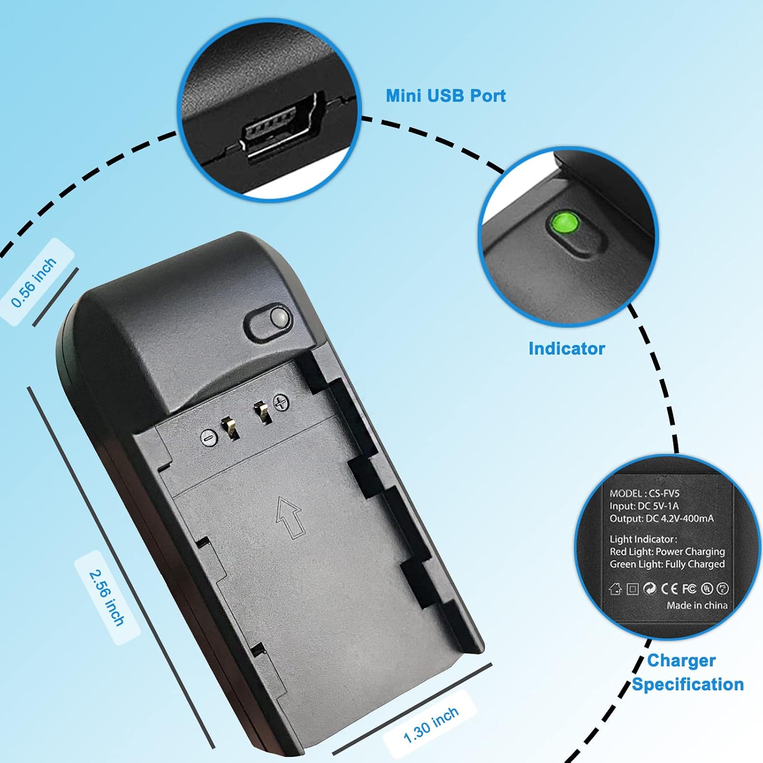 Video Camera Camcorder NP-FV5 Battery Charger for NP-FV5 Plus 3.7V 2000mAh Battery and NP-FV5 1000/1500mAh Battery