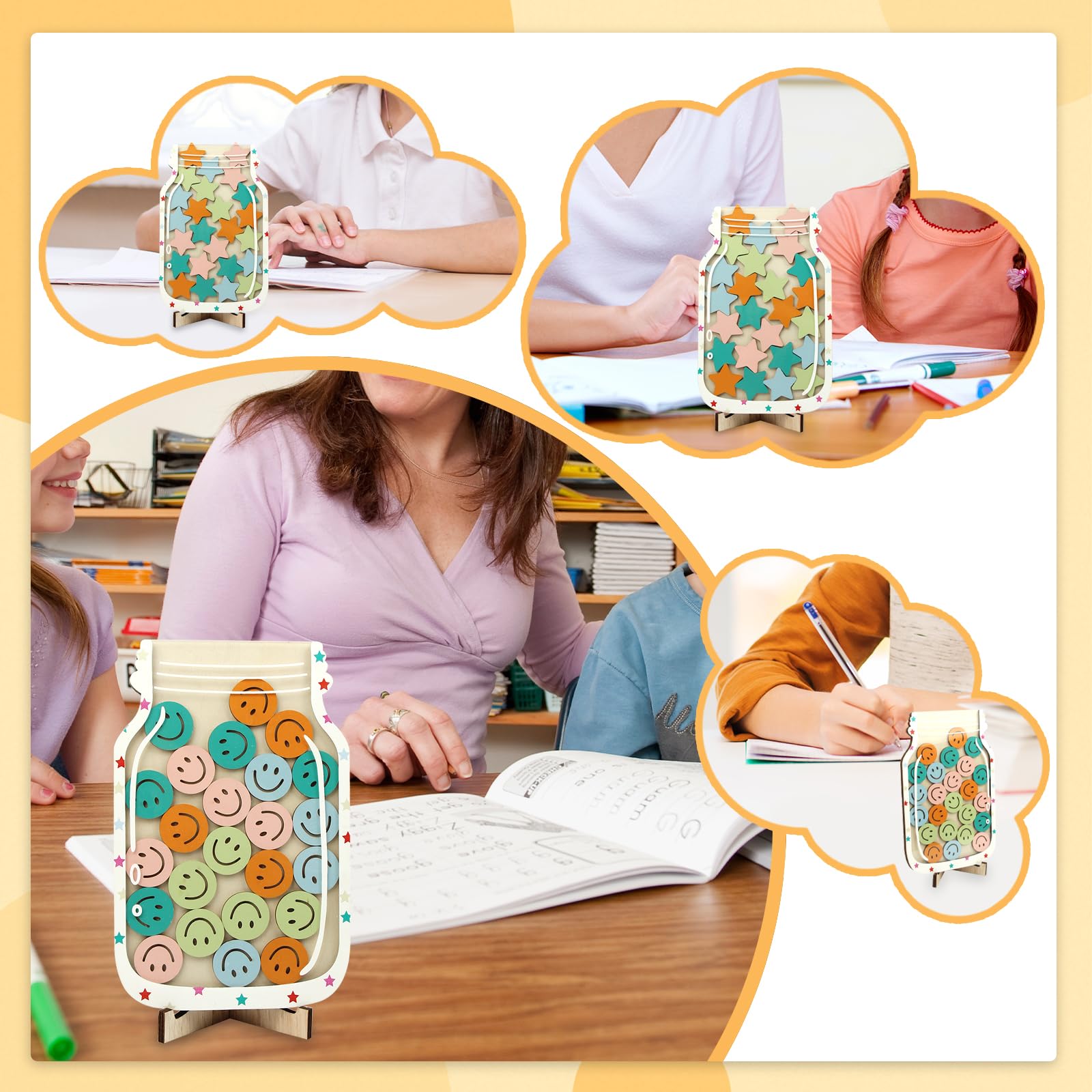 Confezione da 2 barattoli di ricompensa magnetici per bambini, con 25 gettoni a forma di stella e faccina sorridente, per casa e scuola
