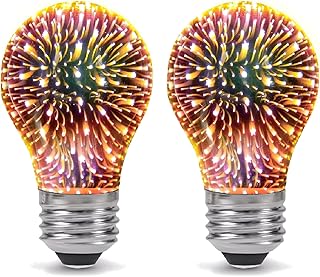 A19 Fireworks LED Light Bulbs, Infinite 3D Effect Decorative Light Bulbs, E26 Base, 2W Low Wattage Low Lumen, for Festive/Ambiance Decor & Night Light, 2-Pack