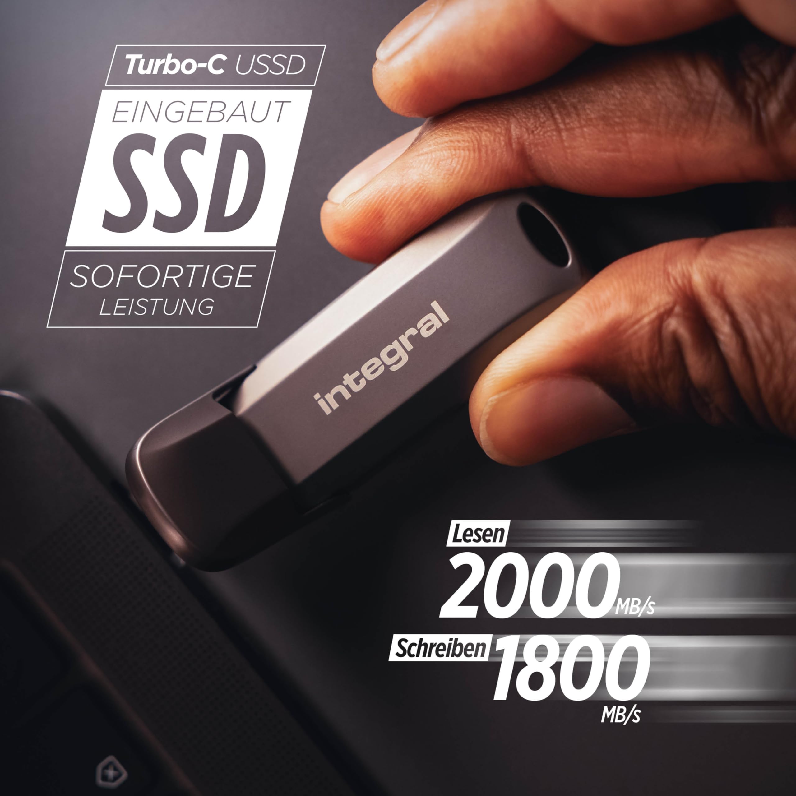 Integral USSD 2TB Turbo-C USB 3.2 Gen 2×2 USB in metallo USB con SSD portatile ultra veloce, lettura fino a 2.000 MB/s e scrittura fino a 1.800 MB/s - Design robusto in lega di zinco