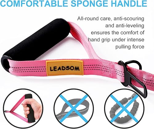 Miniatura 3 de Correa elástica altamente reflectante de 6 pies para perros medianos y grandes, absorbe los golpes con cómodo mango acolchado y asa de tráfico