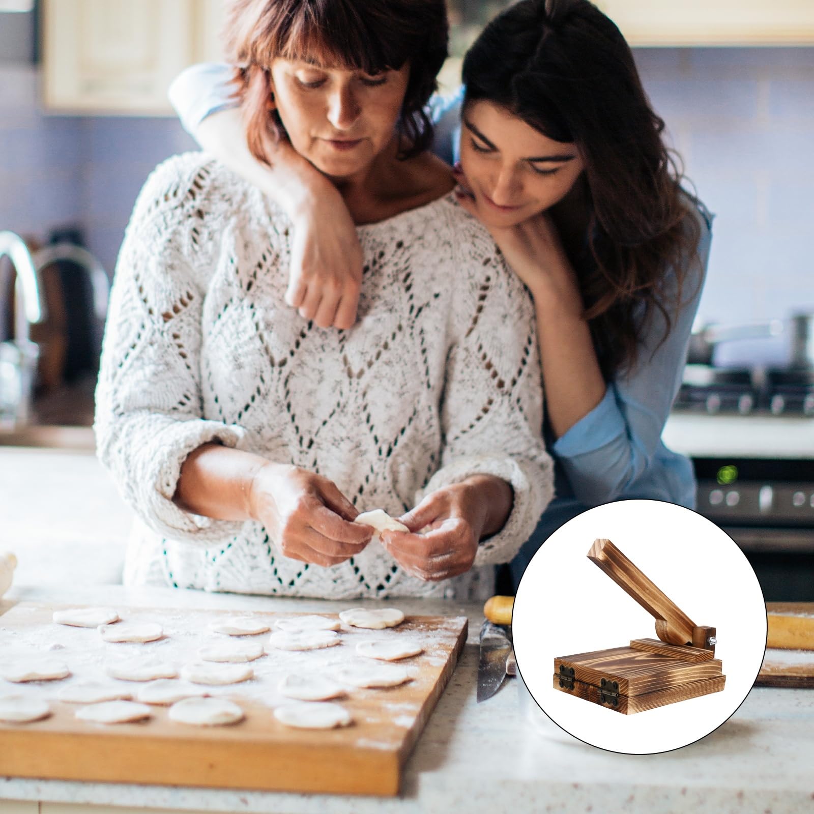 Amosfun Prensa de tortilla de madera, herramienta prensadora de masa de madera, molde grande para hacer bolas de masa para tortilla casera, roti, taco, prensa de masa, marrón