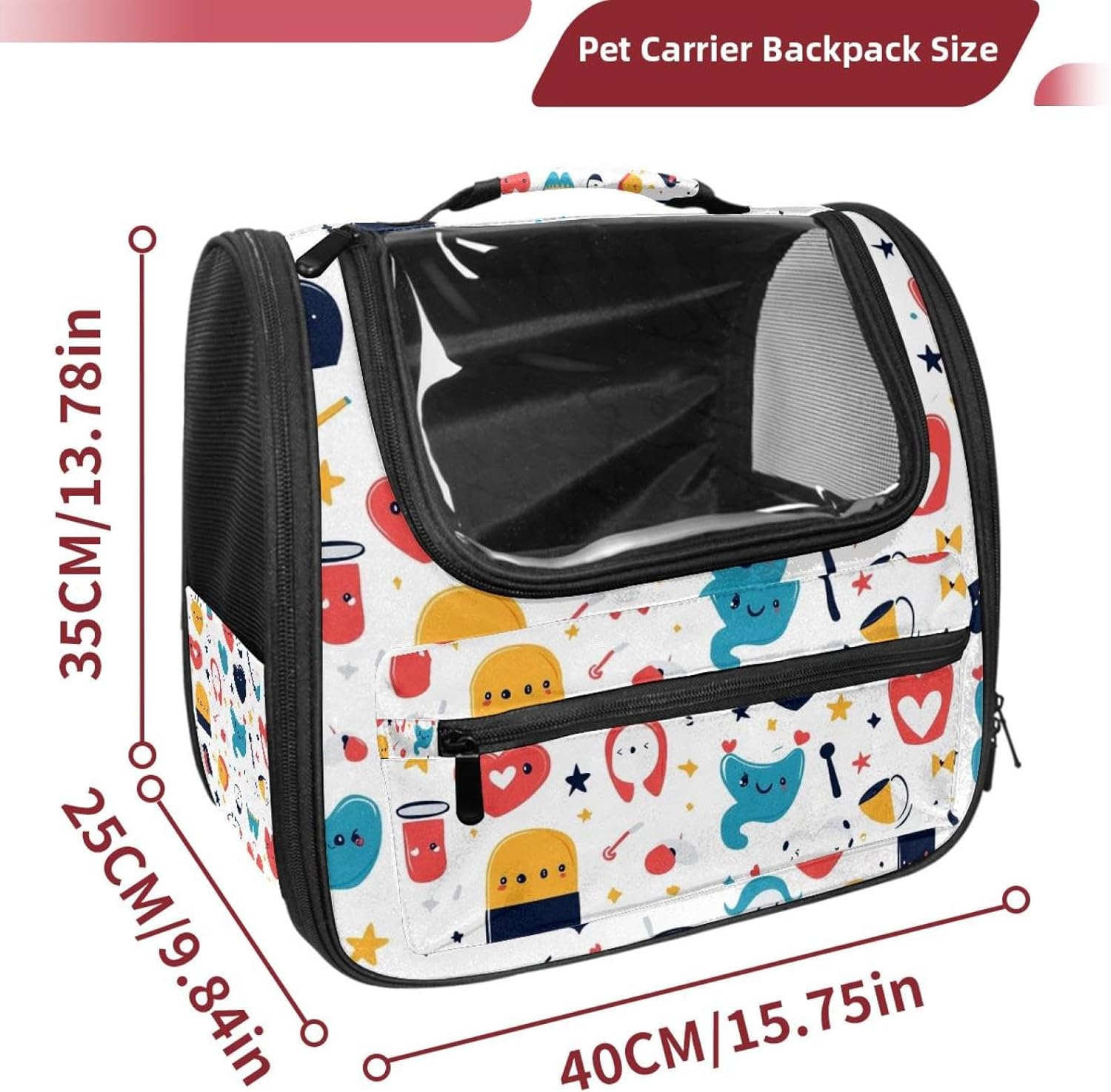 Portable Travel pet Backpack Carrier Hamster Bag Small Dog cat Carrier Breathable Hang Bag, Cute Dental (74)