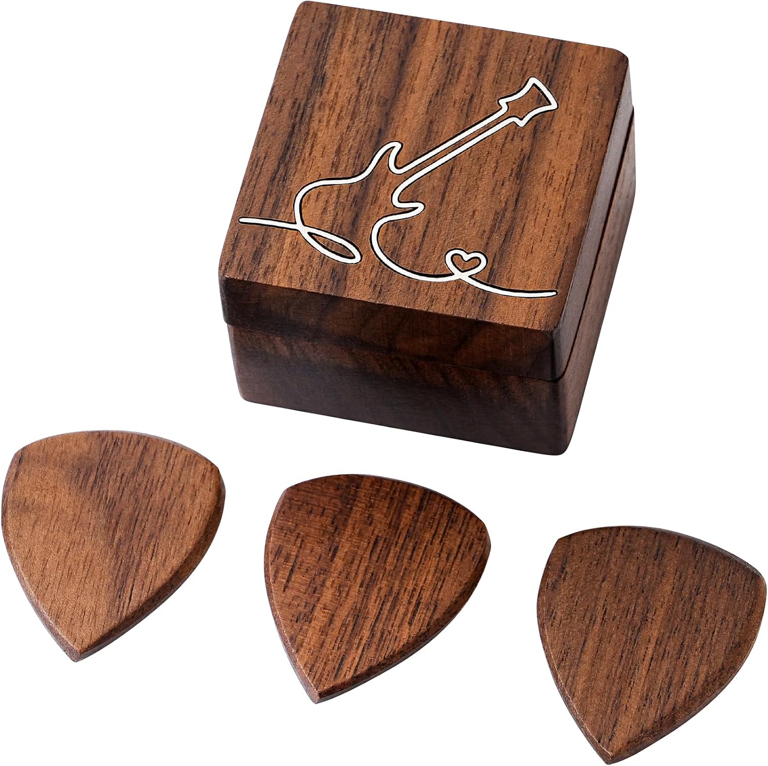 Personalized Brass Inlay Guitar Pick Box, Custom Guitar Pick Set, Music-Themed Gift, Anniversary Christmas Birthday Gift for Him/Her