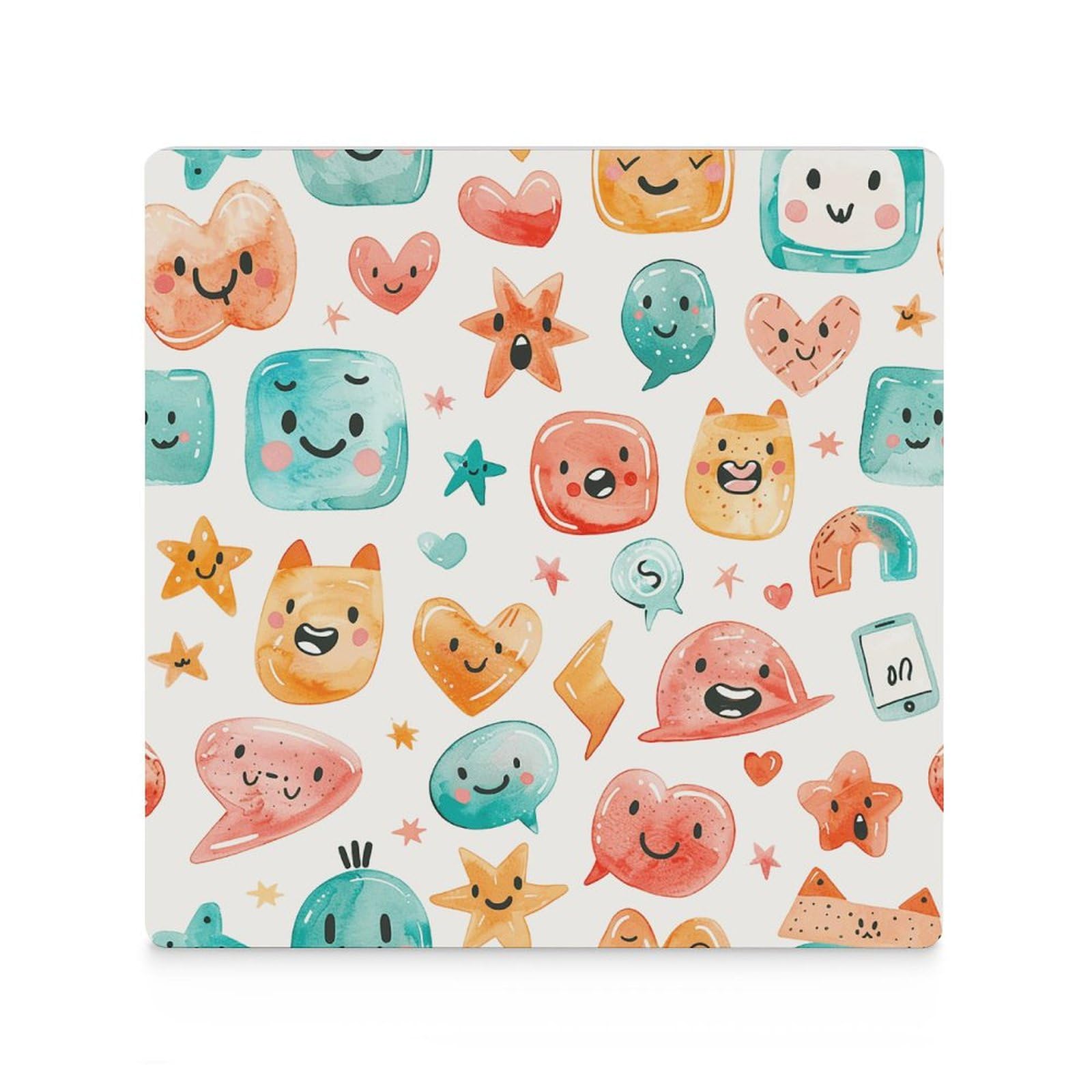4 posavasos cuadrados de cerámica para bebidas, burbujas de discurso y símbolos, posavasos impresos para el hogar y el café, regalos de cumpleaños, adecuados para tipos de tazas