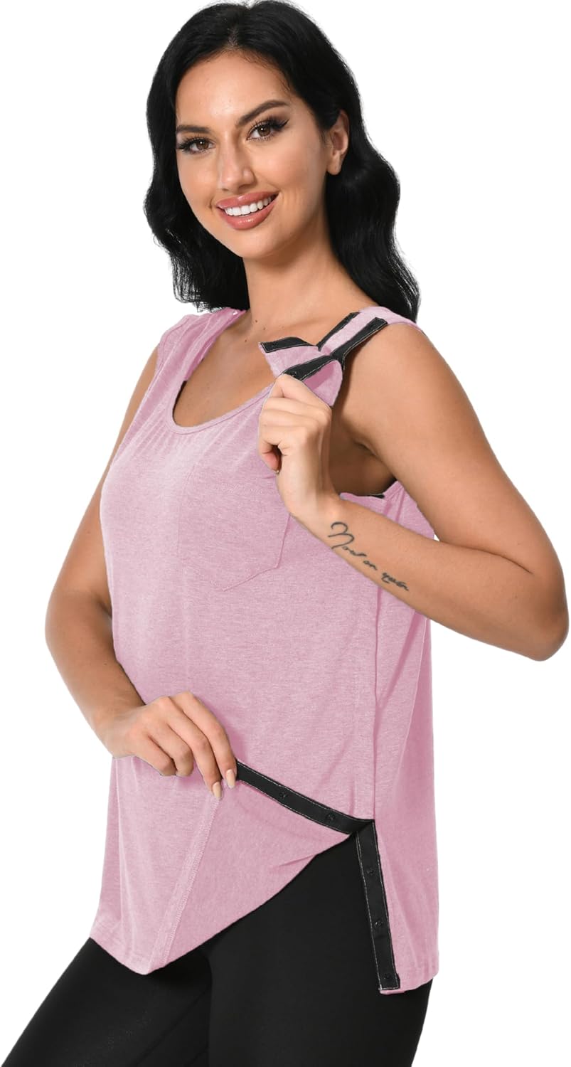 Post Surgery Tank Tops Shirts Shoulder Arm Broken Breast Recovery Clothing Snap Open Sleeveless Shirt Unisex Size