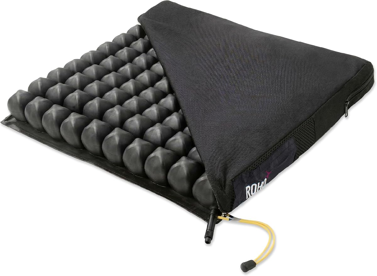 Roho Low Profile Air Cell Wheelchair Cushion, Adjustable Inflatable Seat Pad 16-17" x 16-17", Lightweight Comfort Cushion for Long Sitting
