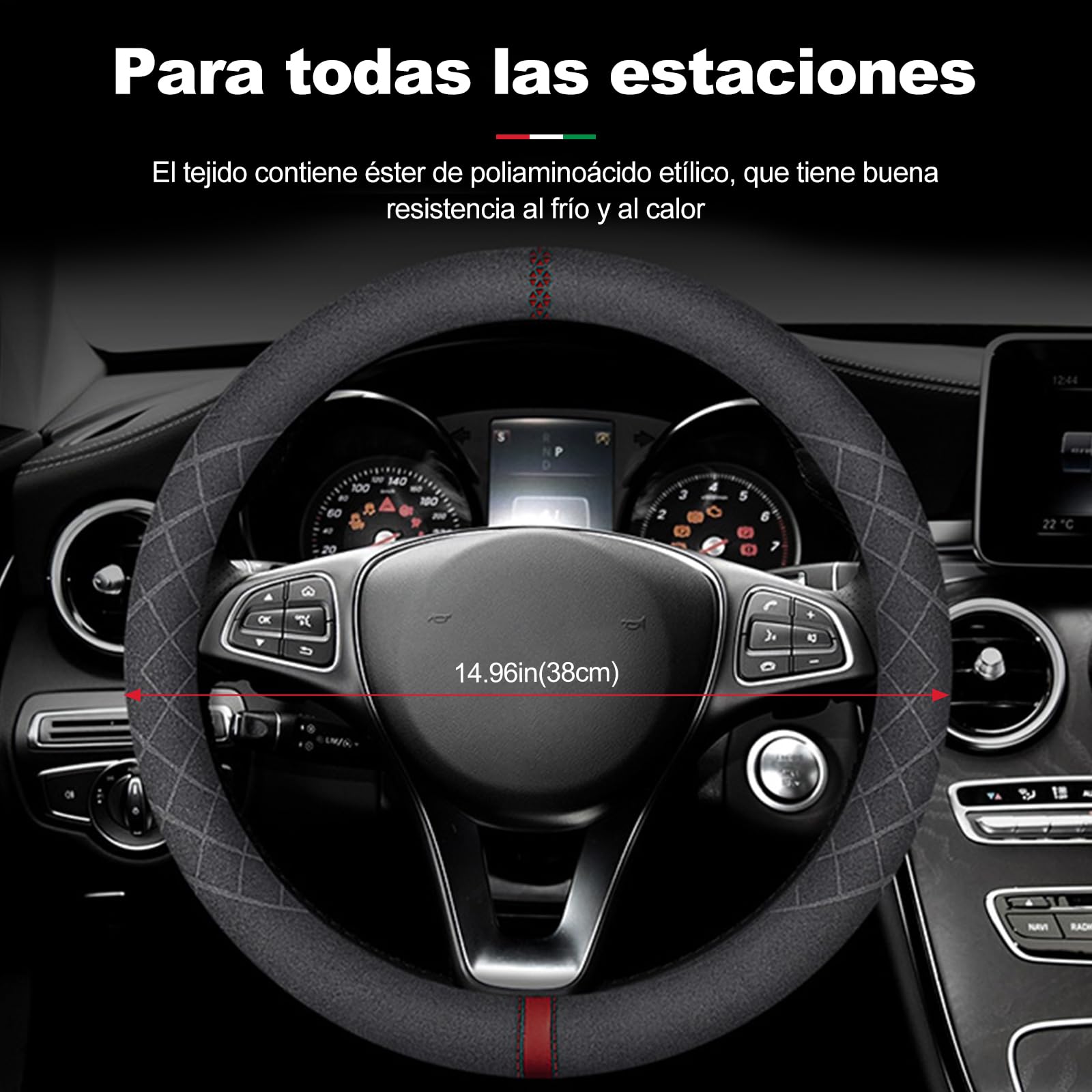 Ergocar Funda Volante De Coche Antideslizante Volante De Coche Protector Gamuza de Microfibra Caliente del Invierno Para Volante Diámetro 38cm (15 ") (Negro Azul)
