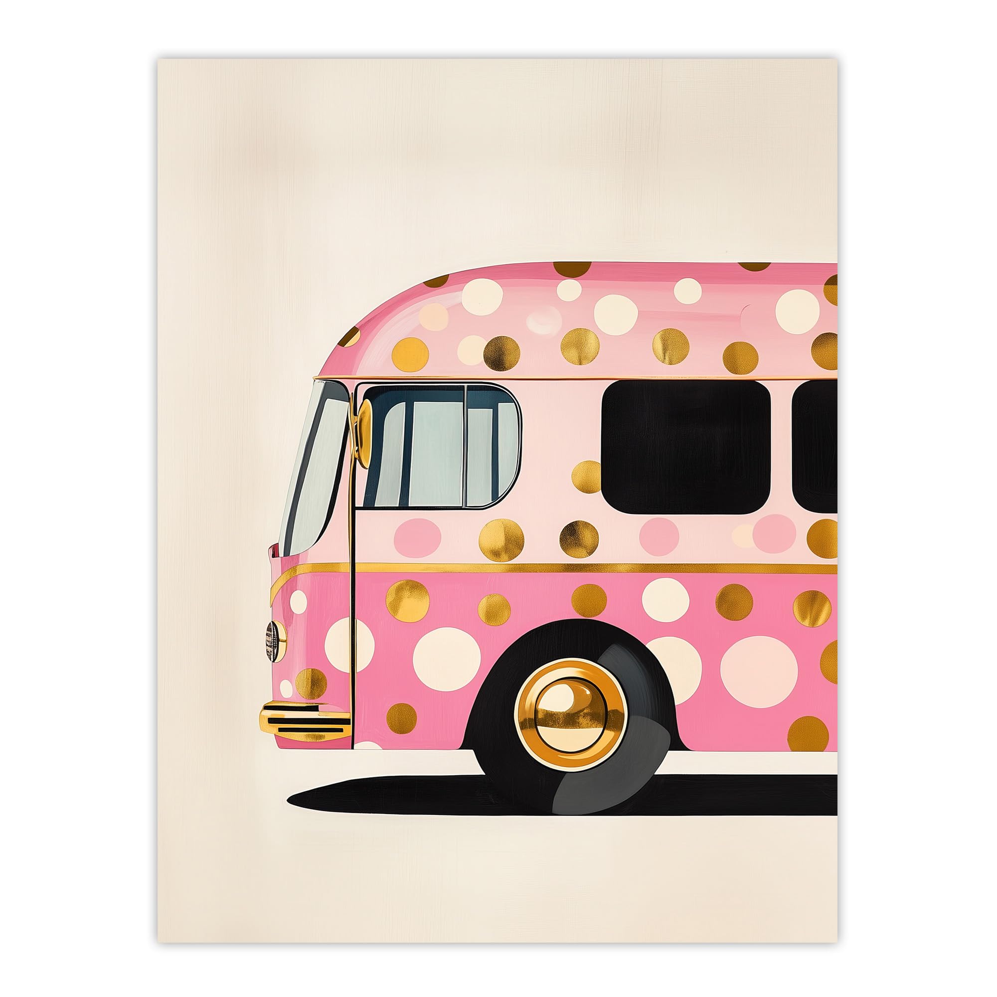 Pink Glamour Party Bus Gold Polka Dot Wall Art Print - Artery8 - W24 inch x H32 inch