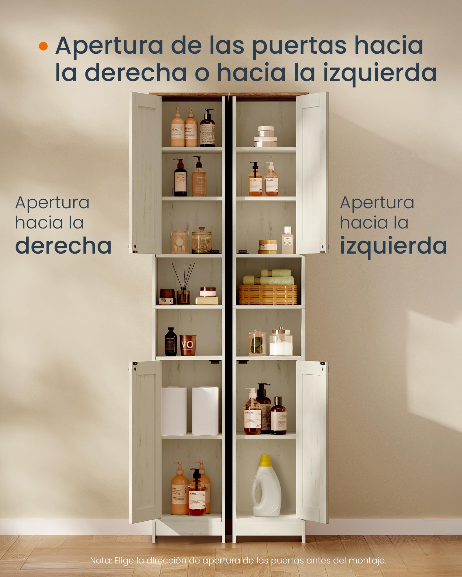 SONGMICS Home Mueble de Baño Estrecho, Montaje Súper Rápido Sin Herramientas Toolless, Mueble Compacto con estantes Ajustables para salón o recibidor, 30 x 30 x 170 cm, Blanco Rústico BBC667WJ01