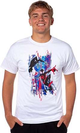 Spider-Man Mens Spider-Verse Miles Morales and Gwen Adult T-Shirt Adult Short Sleeve T-Shirt
