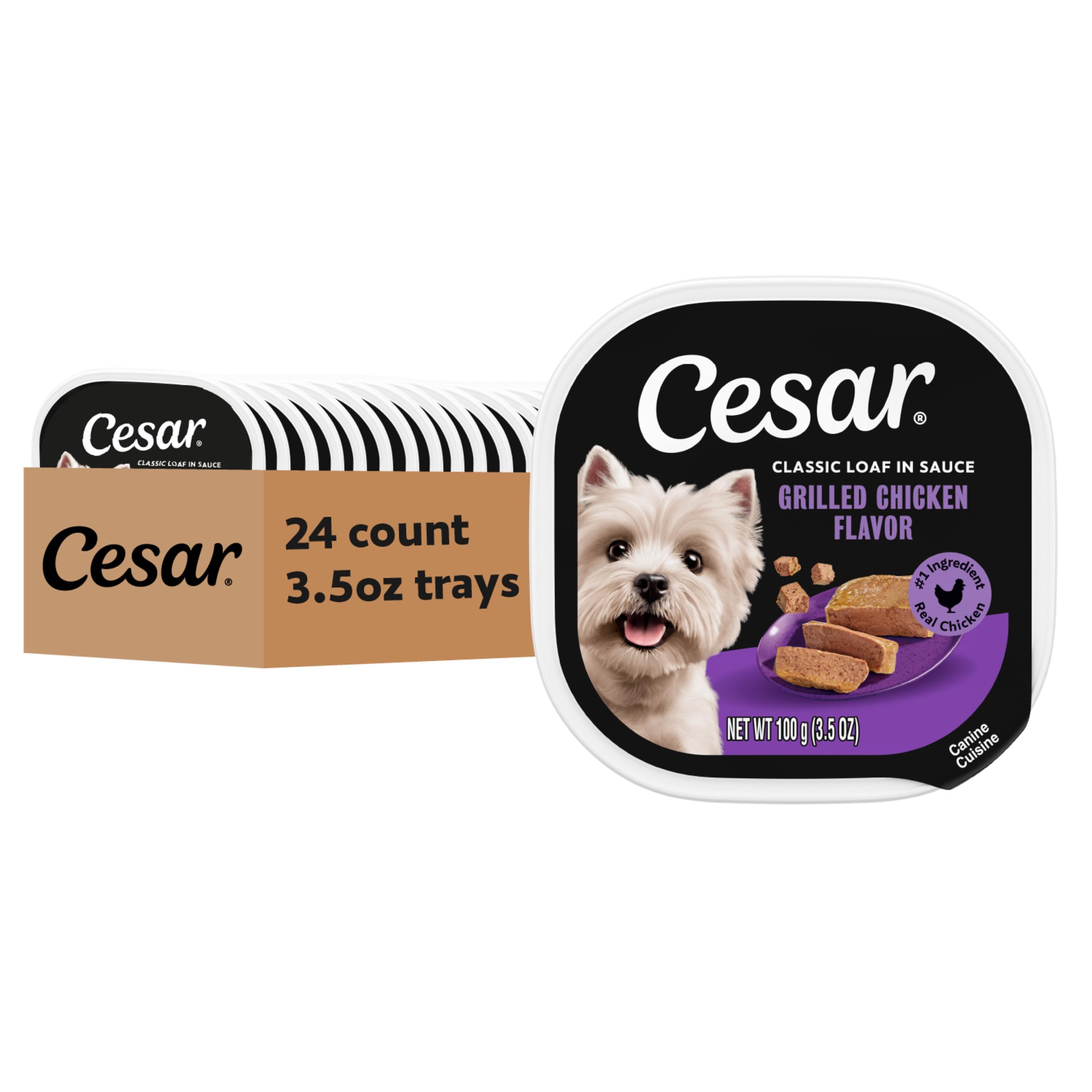 Cesar Classic Loaf in Sauce Wet Dog Food, Grilled Chicken, 3.5 oz, 24 Count