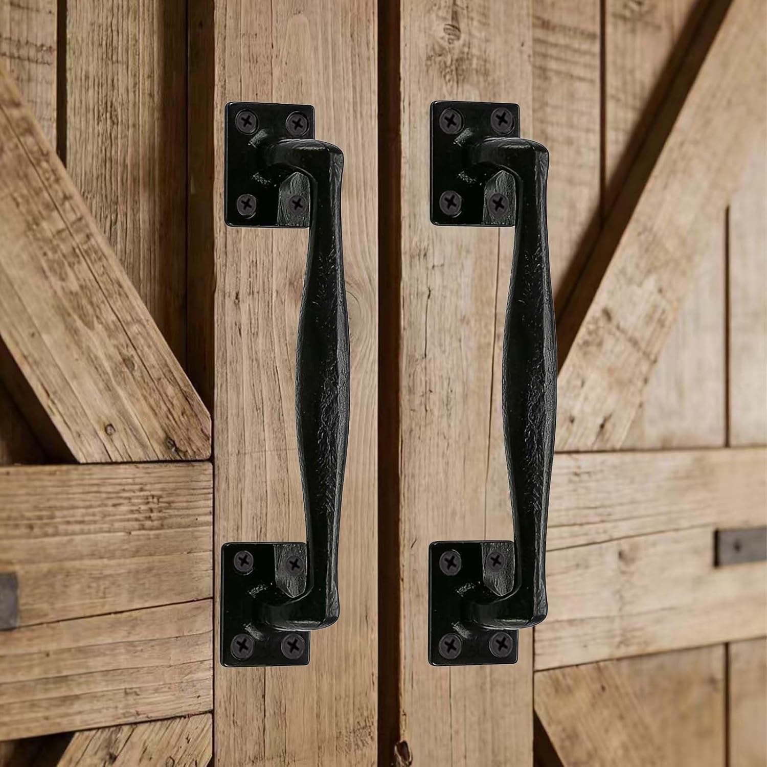 2 Pack Heavy Duty Barn Door Handle, 9 3/4 in Cast Iron Rustic Gate Handle Vintage Metal Gate Pull Handle Fence Long Cabinet Handles for Garage,Outdoor,Closet,Interior,Black