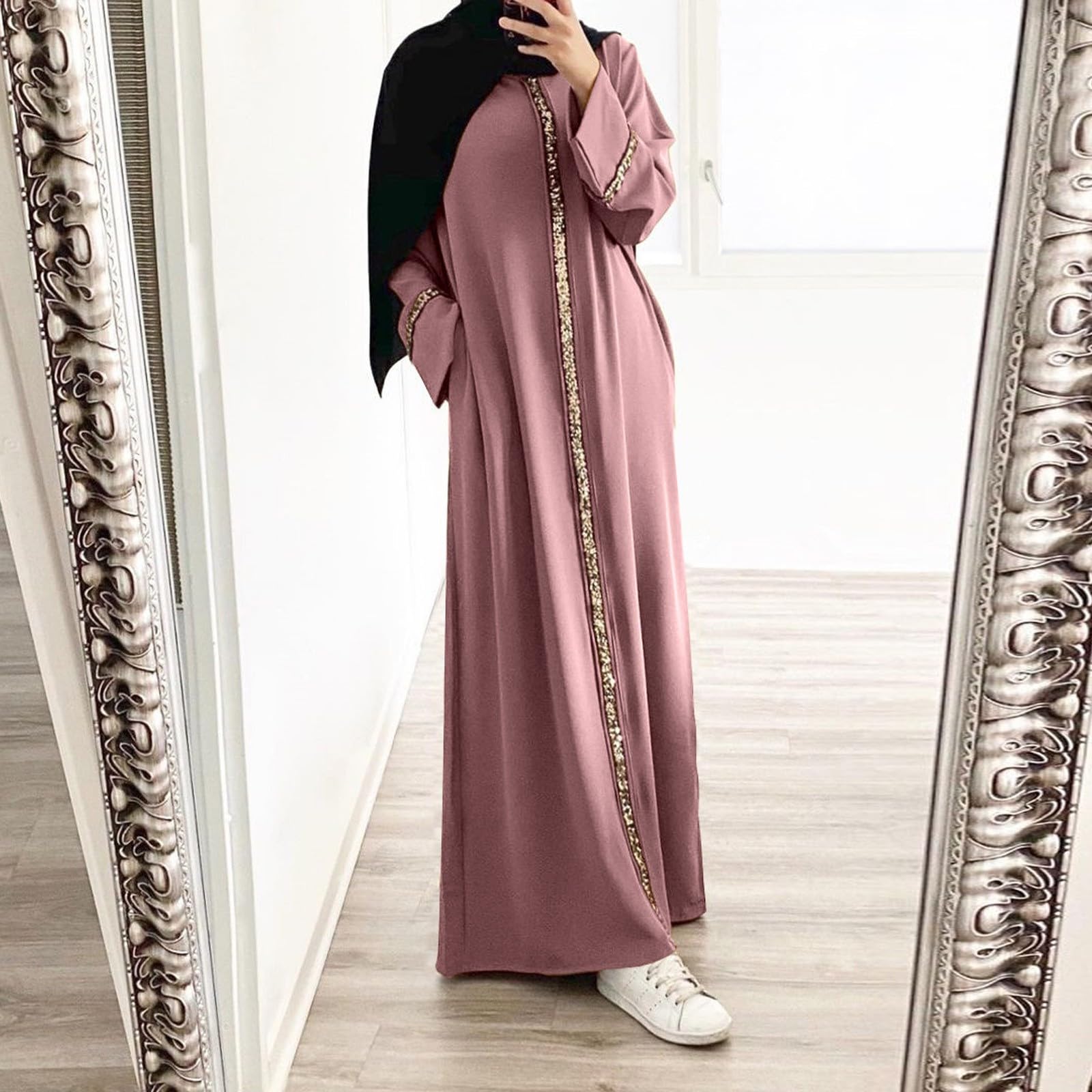 Générique Damska długa sukienka Bohemian Fluid Maxi Casual Lato Plaża Szykowny Wygodny Elegancki Lekki Luźny Długi rękaw Okrągły dekolt Kwiatowy Nadruk A27