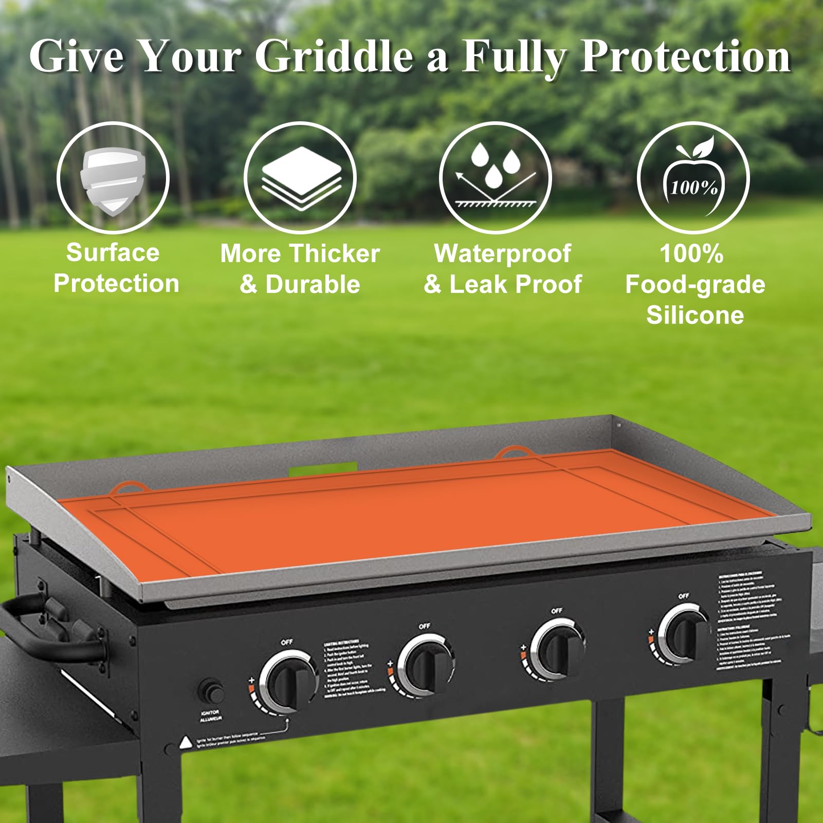 91,4 cm Grillmatte aus Silikon für Blackstone 91,4 cm, 71,4 cm, lebensmittelechte Grillschutzmatte, Gesamtproduktabmessungen, Grillschutzabdeckung, schneidbar und anpassbar
