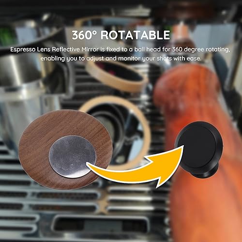 Miniatura 2 de Espejo de chupito espresso para portafiltro sin fondo, rotación de 360, espejo de expreso ajustable para observar el caudal de café, base negra