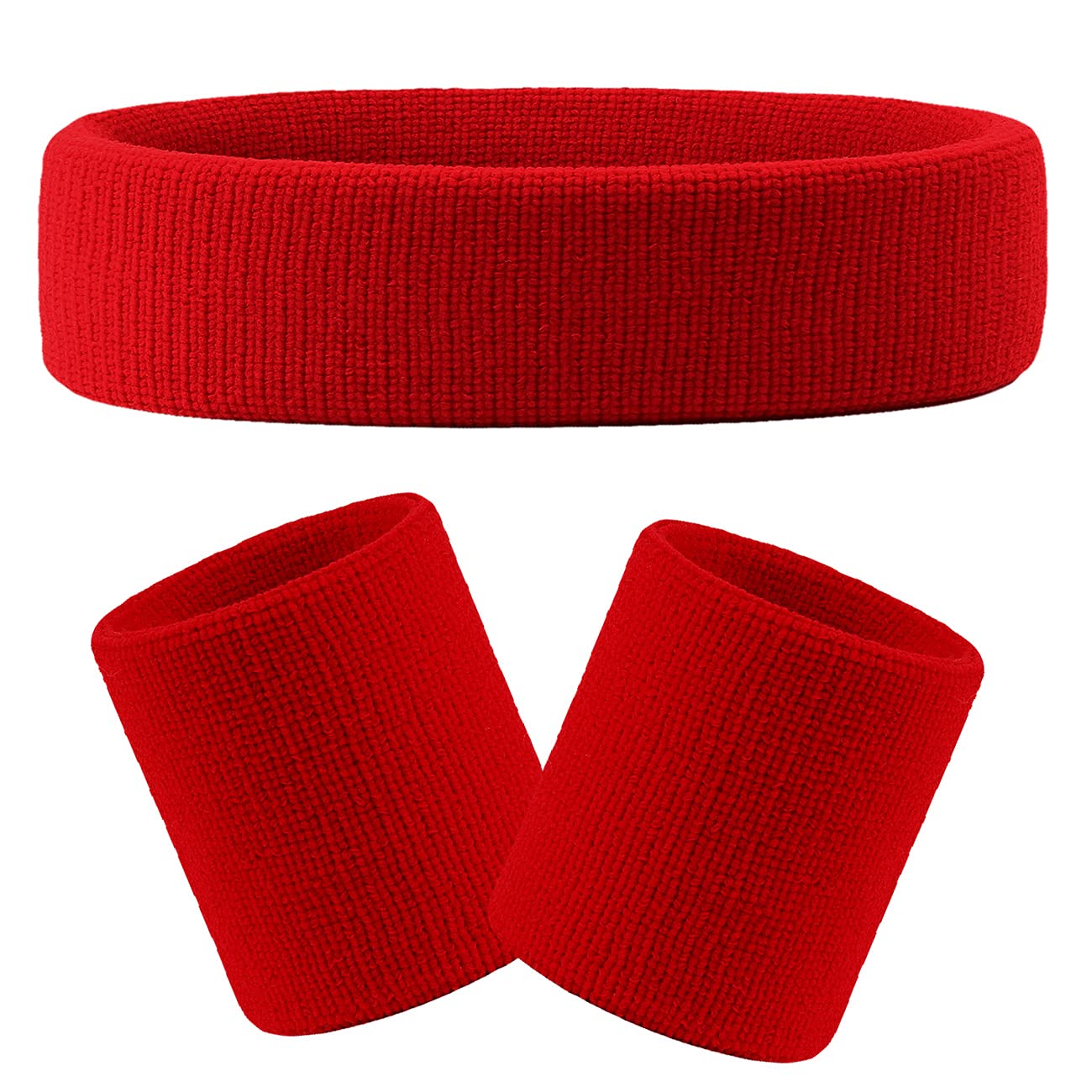 HÖTER Thick Solid Color Sweatband Set - Red (1 Headband + 2
