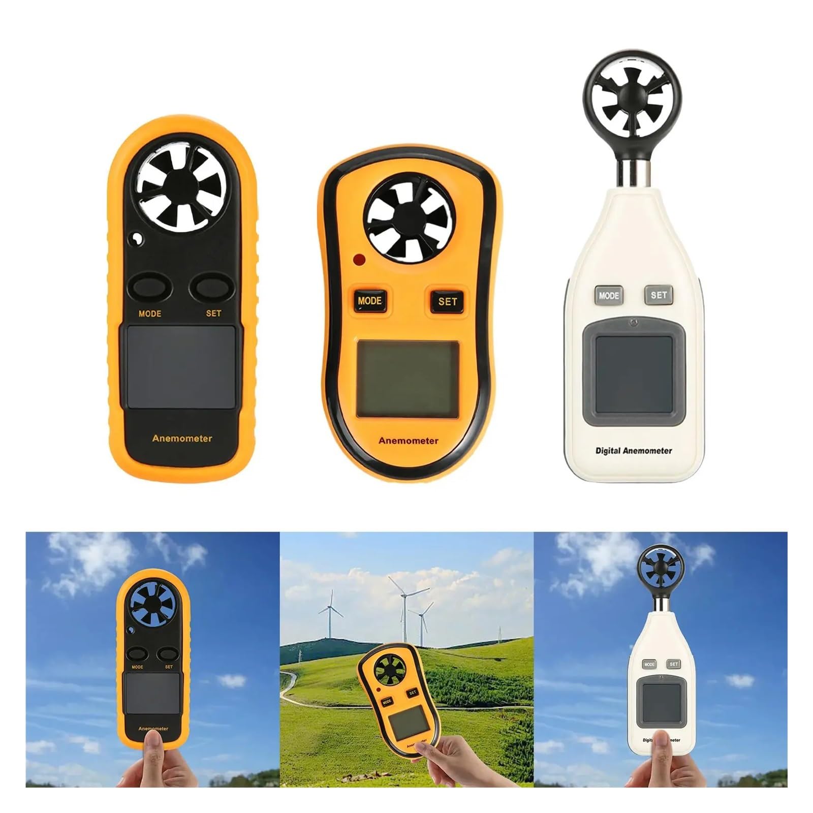 Windgeschwindigkeitsmesser, Luftmengenmesser, Messung der Windgeschwindigkeit, digitales Anemometer, Handheld for Golf, Fliegen, Segeln, Zuhause, Surfen(White 5.25x16cm)