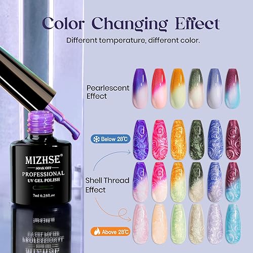 Miniatura 5 de MIZHSE Esmalte de uñas de gel que cambia de color esmalte de gel de perlas que cambia de estado de ánimo brillo azul hilo de dibujo remojado UV LED