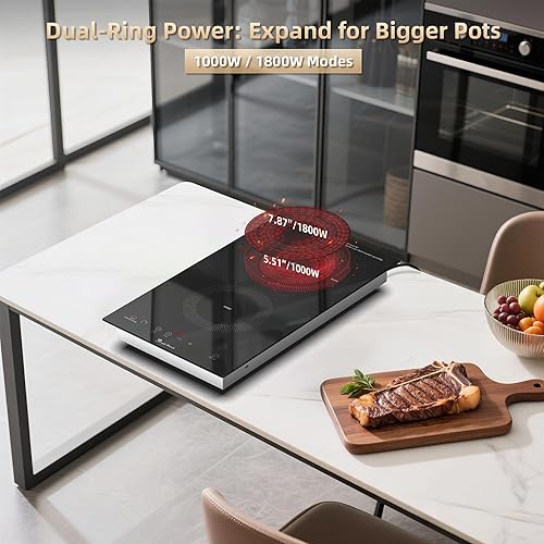 Miniatura 4 de Placa eléctrica de 2 quemadores de 110 V, quemador superior de estufa enchufable, encimera y quemador eléctrico integrado con control táctil, 9