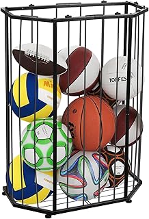 Garage Ball Storage Rack,with Bungee Cord Sports Equipment Organizer,Can be Wall-Mounted & Floor-Mounted Mount,FitBasketball,Footbal,Volleyball,Gym,and Garage Ball Storage (Black)