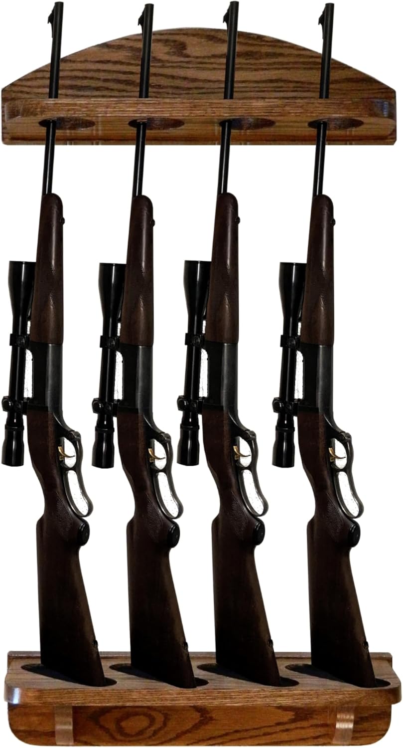 Weaver Wood Designs Gun Rack 4-Gun Solid Oak Wall DisplayL8