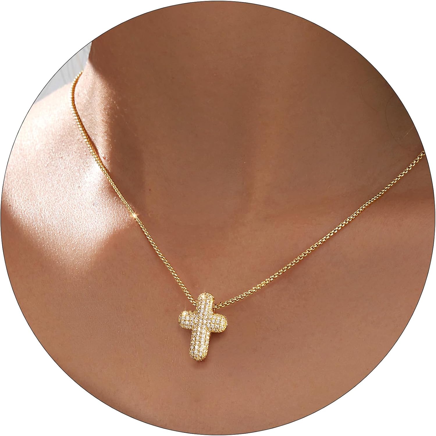 Partm Gold Cross Necklace for Women 14K Plated Dainty Pendant Cross Chain Faith Crucifix Choker Baptism Necklace for Women Trendy Religious Jewelry Hypoallergenic