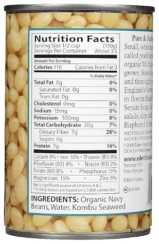 Miniatura 9 de Eden Frijoles marinos orgánicosfrijoles blancos, lata de 15 onzas (paquete de 12), sin sal, sin OMG, sin gluten, vegano, kosher, cultivado en